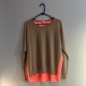 Gap Designed & Crafted Women's Sweater Tan Hot Pink Sz L Long Sleeve Pullover